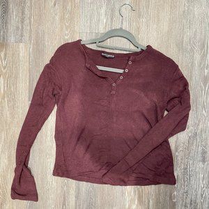 Brandy Melville Maroon Long-Sleeve Henley Shirt